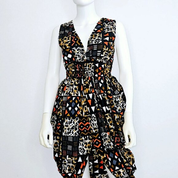 African Print Sleeveless Smocked Waist Dress - Made In Ghana - Picture 3 of 6